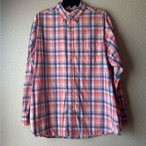 Roundtree & Yorke Casual Plaid Shirt - Blue & Coral